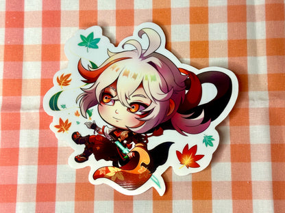 Close up of chibi sticker of Genshin Impact's Kazuha. 