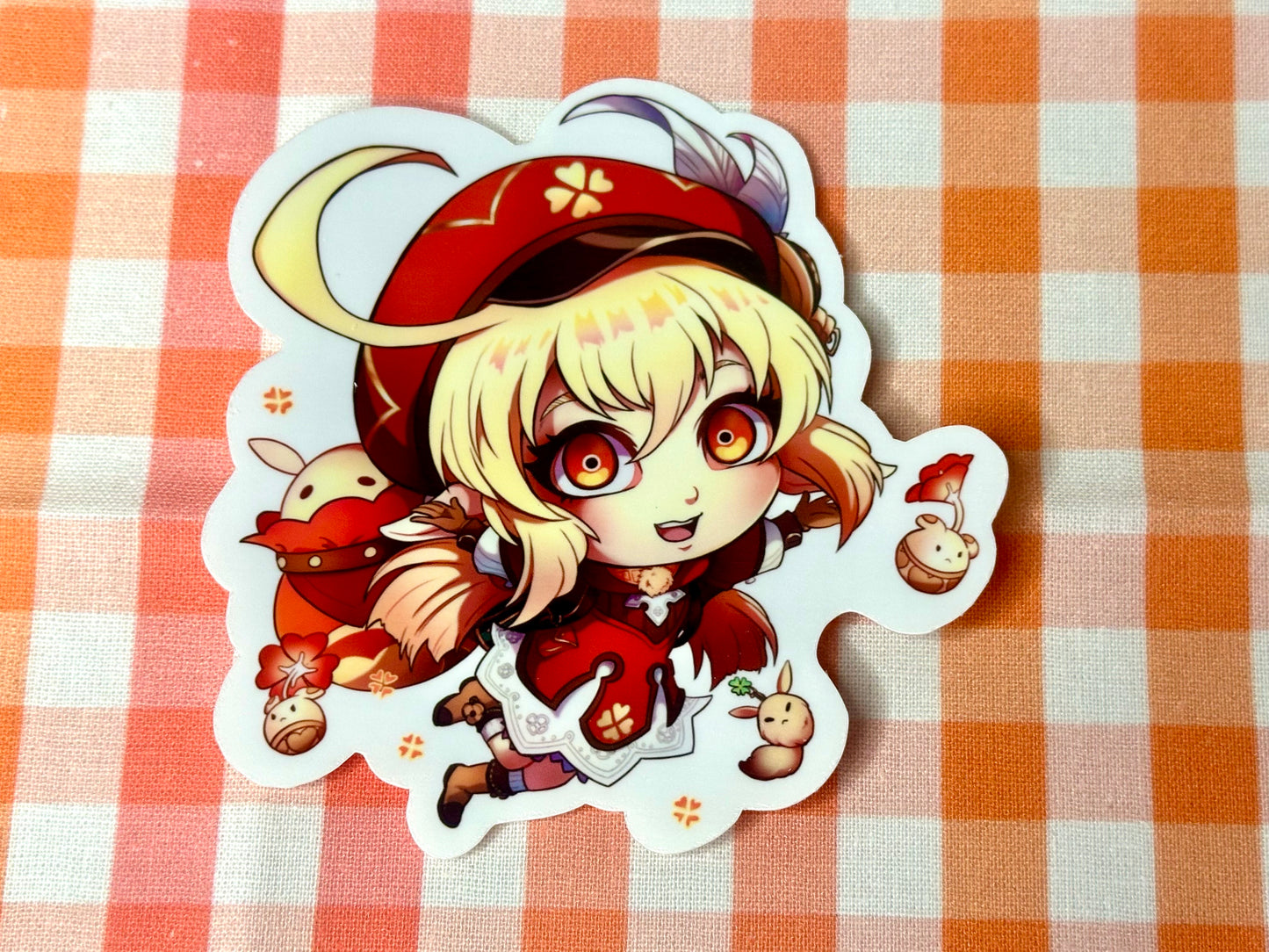 Close up of chibi sticker of Genshin Impact's Klee. 