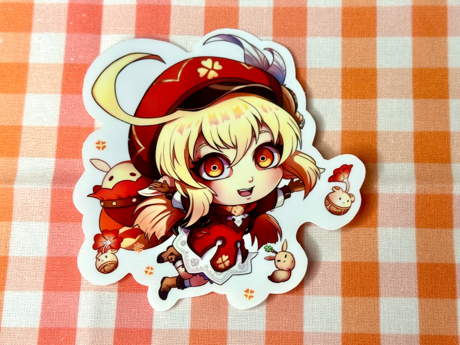Close up of chibi sticker of Genshin Impact's Klee. 