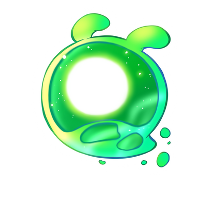 Die cut sticker of green seelie from Genshin Impact.